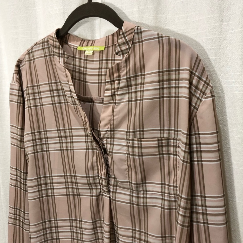 GIANNI BINI plaid long sleeve blouse - Picture 2 of 12